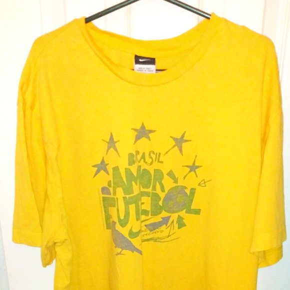 Nike Other - Nike Brasil T Shirt Yellow Amor Futebol Distressed XXL